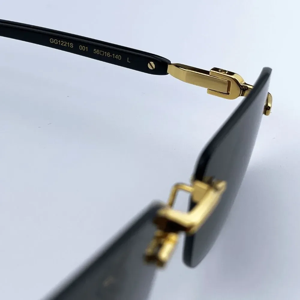 NEW Gucci GG1221S 001 Gold Black Grey Square Men Sunglasses